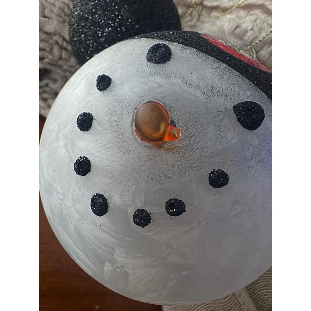 Disney Mickey Mouse Snowman Glass Ornament Glitter Frosted Holiday 2020 Preloved